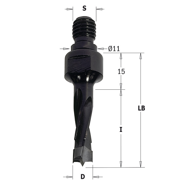 Dowel Drills with Threaded Shank without Countersink, M10/11x4